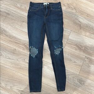 Free People Blue Ankle Cropped Jeans Distressed